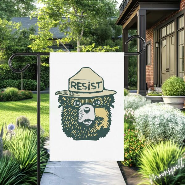 Resist Bear Garden Flag Banner, Whimsical Bear Protect National Parks