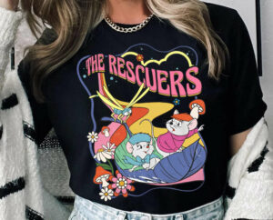 Retro Mouse Leaf Boat The Rescuers Bernard Bianca T-Shirt, Old Movies Shirt, Matching Family Shirts, 80s Cartoons, Gift For Family