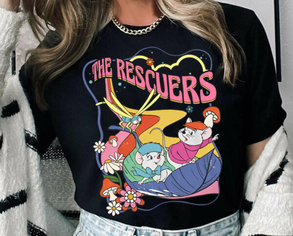 Retro Mouse Leaf Boat The Rescuers Bernard Bianca T-Shirt, Old Movies Shirt, Matching Family Shirts, 80s Cartoons, Gift For Family