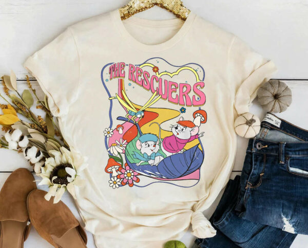 Retro Mouse Leaf Boat The Rescuers Bernard Bianca T-Shirt, Old Movies Shirt, Matching Family Shirts, 80s Cartoons, Gift For Family