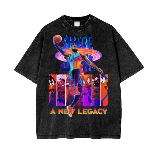 LeBron James Space Jam T-Shirt – Unisex Snow Wash Loose Fit | Streetwear Tee | Space Jam Graphic with Looney Tunes | Vintage Toon Squad Shir