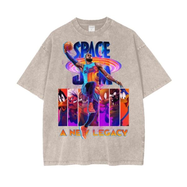 LeBron James Space Jam T-Shirt – Unisex Snow Wash Loose Fit | Streetwear Tee | Space Jam Graphic with Looney Tunes | Vintage Toon Squad Shir