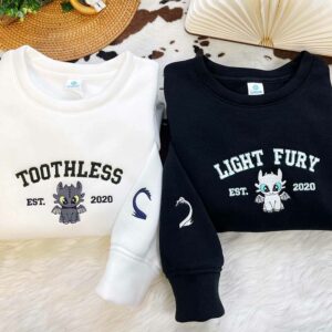 Toothless and Light Fury Couple Embroidered Sweatshirt