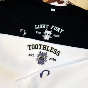 Toothless and Light Fury Couple Embroidered Sweatshirt